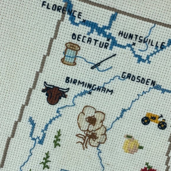 Wall Decor Alabama State Map Cross Stitch Framed Embroidery